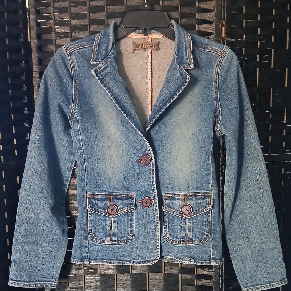 Vintage Hollister Denim Blazer Jacket SZ S Y2K Button Front